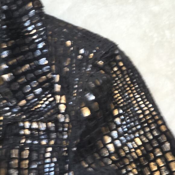 JM Collection Petite 12P Metallic Blazer Jacket Black Gold Bronze Textured - Picture 6 of 12